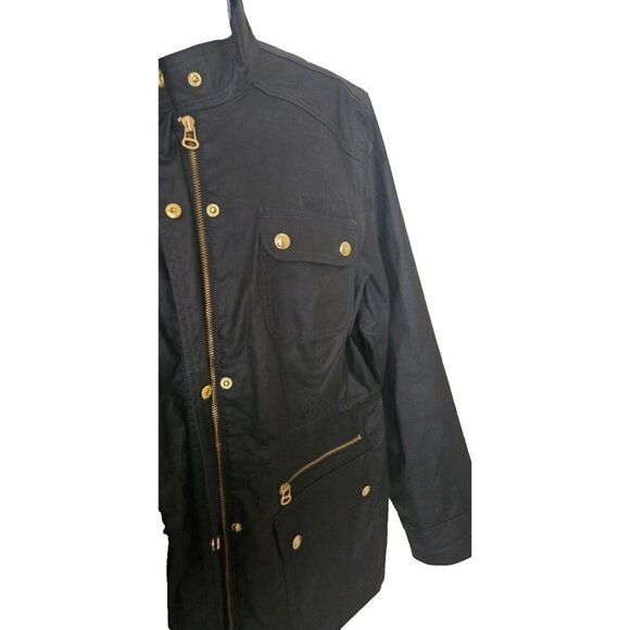 Tommy Hilfiger Women's Navy Blue Utility Zip Snap Coated Rain Jacket size XL - Picture 2 of 9